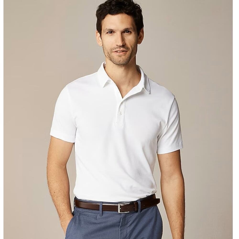 J.Crew White Performance Polo Mens L Short Sleeve Coolmax Stretch Athletic Shirt